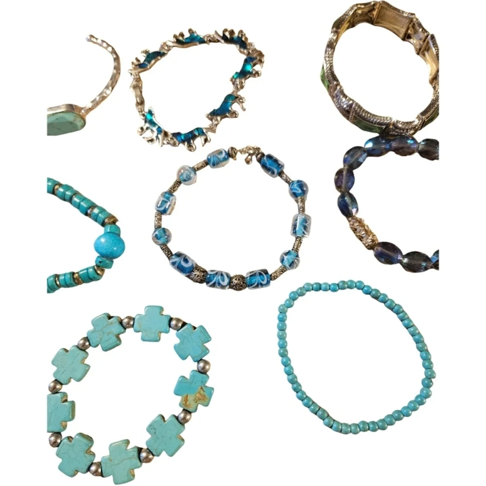 Lot 8 Pcs. Beaded Bracelets Blue Motif Assorted